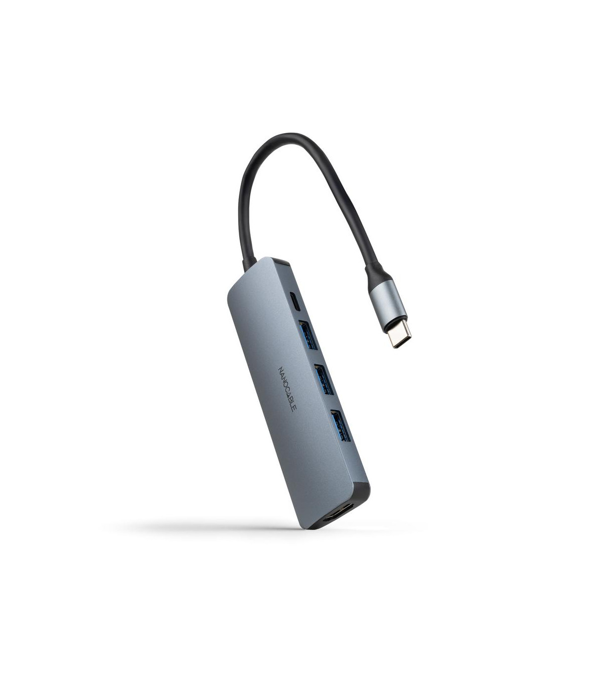 Hub nanocable usb - c 5 en 1 conversor usb - c 3.1 a 3xusb - a 3.0 + usb - c pd + hdmi aluminio gris 18 cm