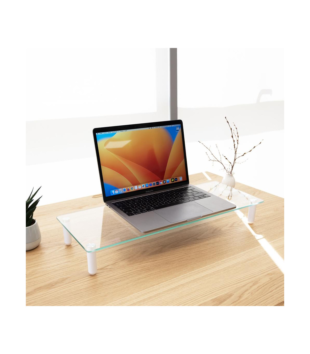 Soporte elevador tooq de vidrio para monitores