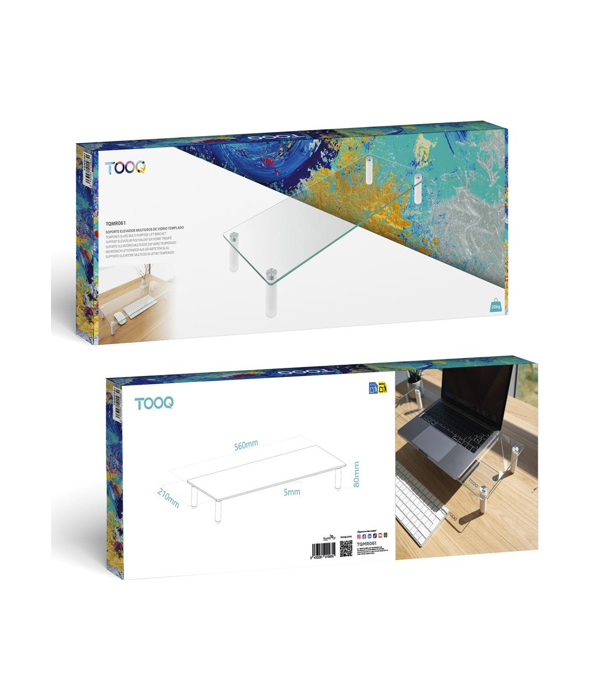 Soporte elevador tooq de vidrio para monitores