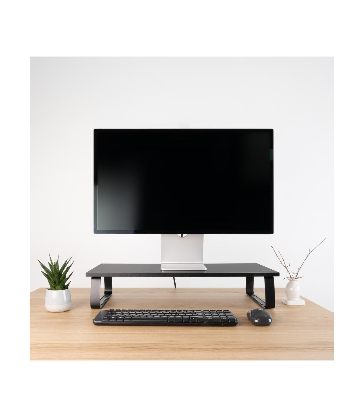 Soporte elevador tooq de madera para monitores negro