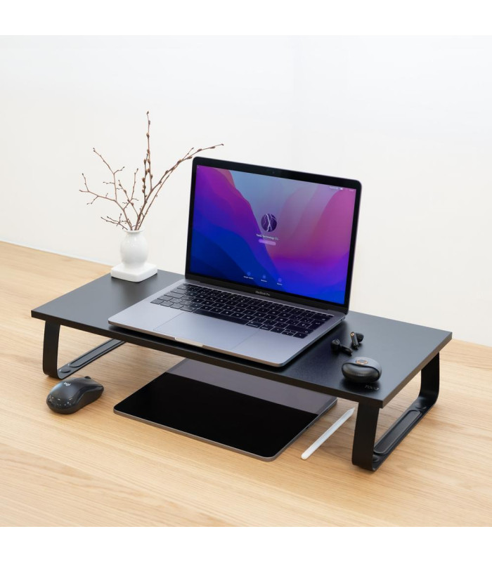 Soporte elevador tooq de madera para monitores negro