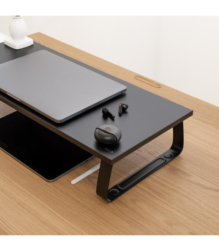 Soporte elevador tooq de madera para monitores negro