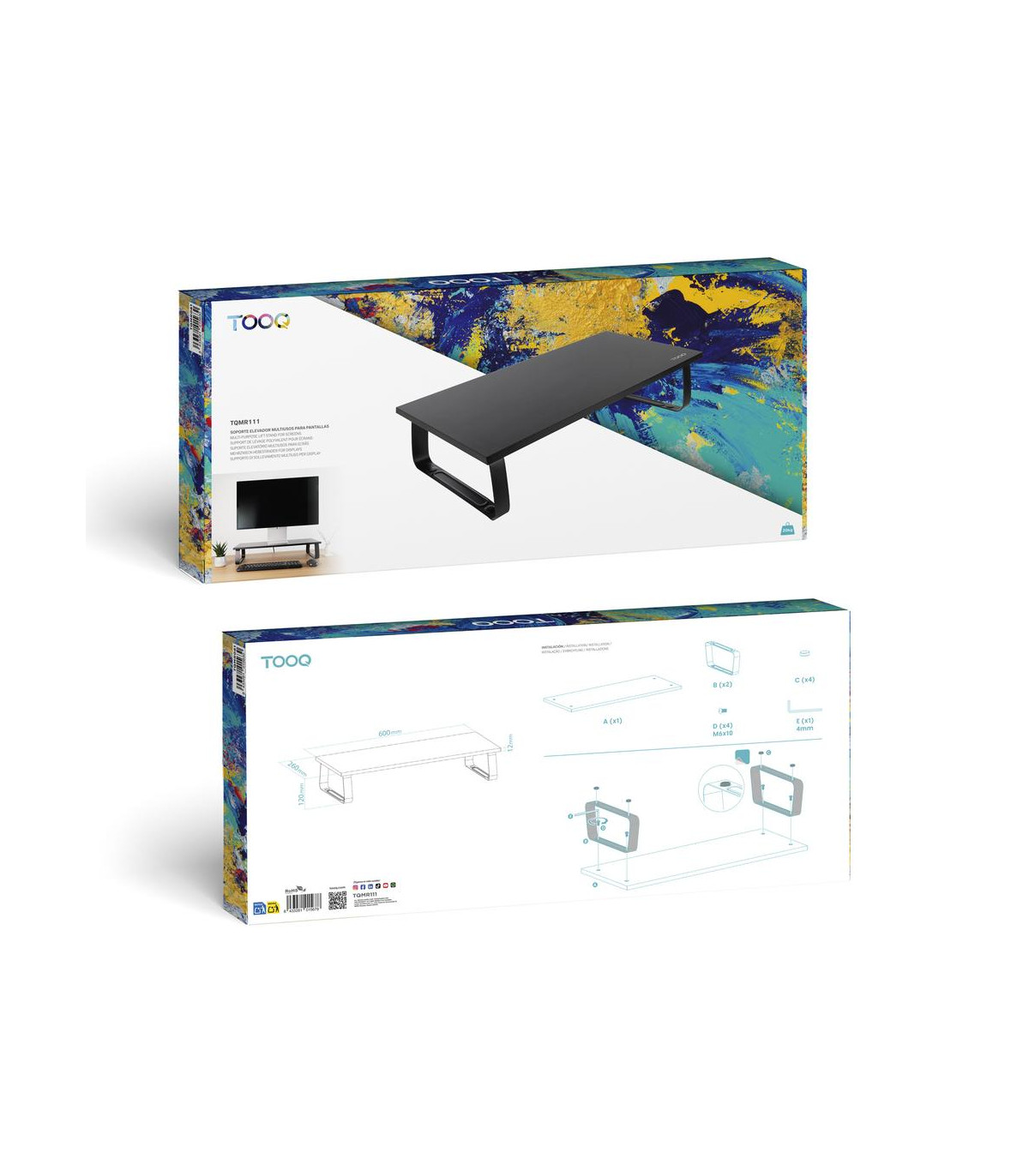 Soporte elevador tooq de madera para monitores negro