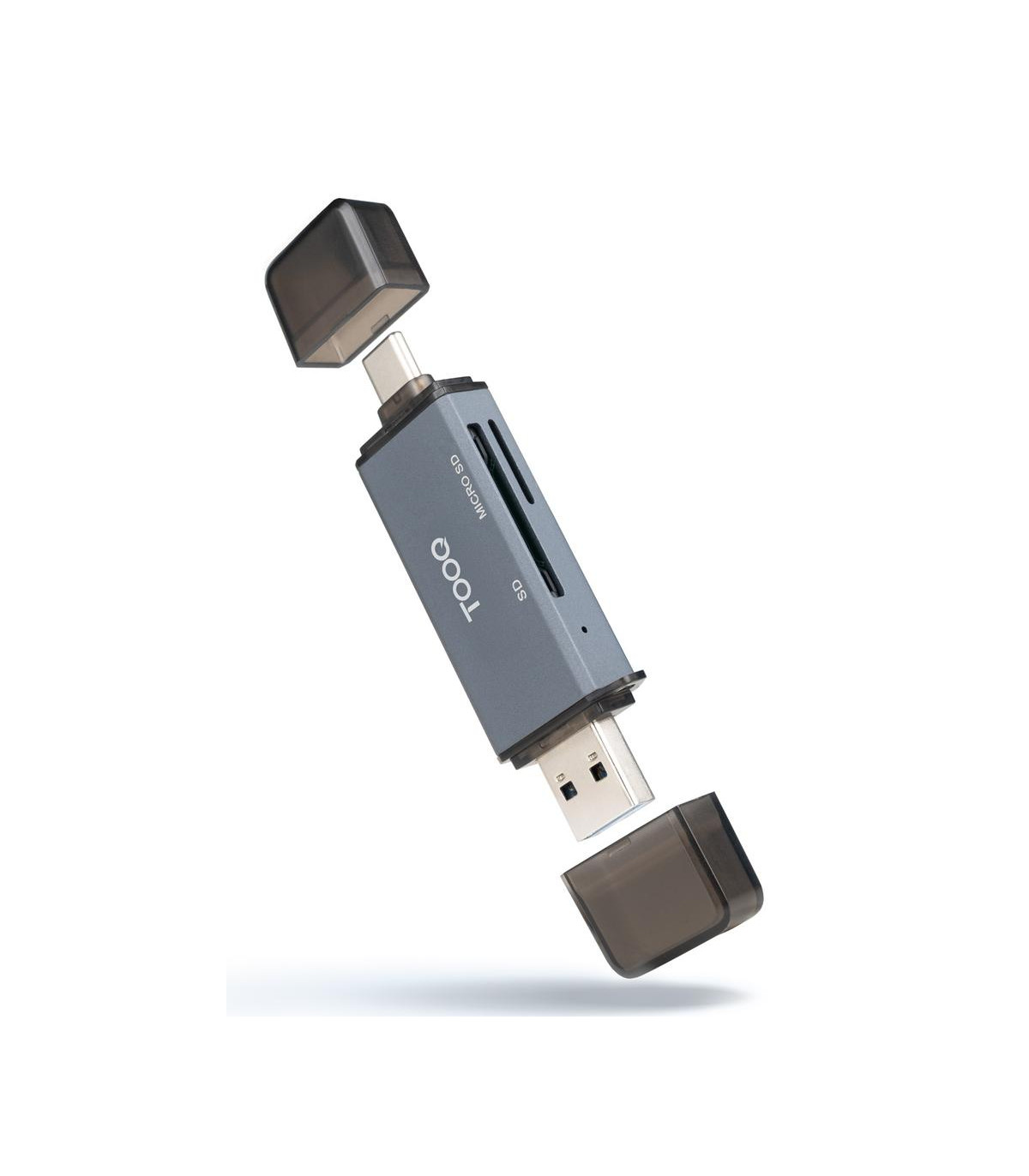 Lector de tarjetas tooq sd + tf - con entradas usb - c 3.0 + usb a - gris
