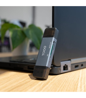Lector de tarjetas tooq sd + tf - con entradas usb - c 3.0 + usb a - gris