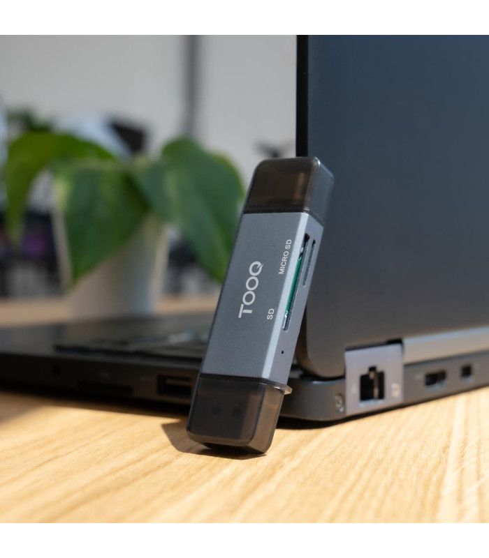 Lector de tarjetas tooq sd + tf - con entradas usb - c 3.0 + usb a - gris