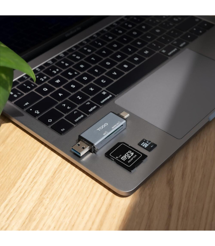 Lector de tarjetas tooq sd + tf - con entradas usb - c 3.0 + usb a - gris