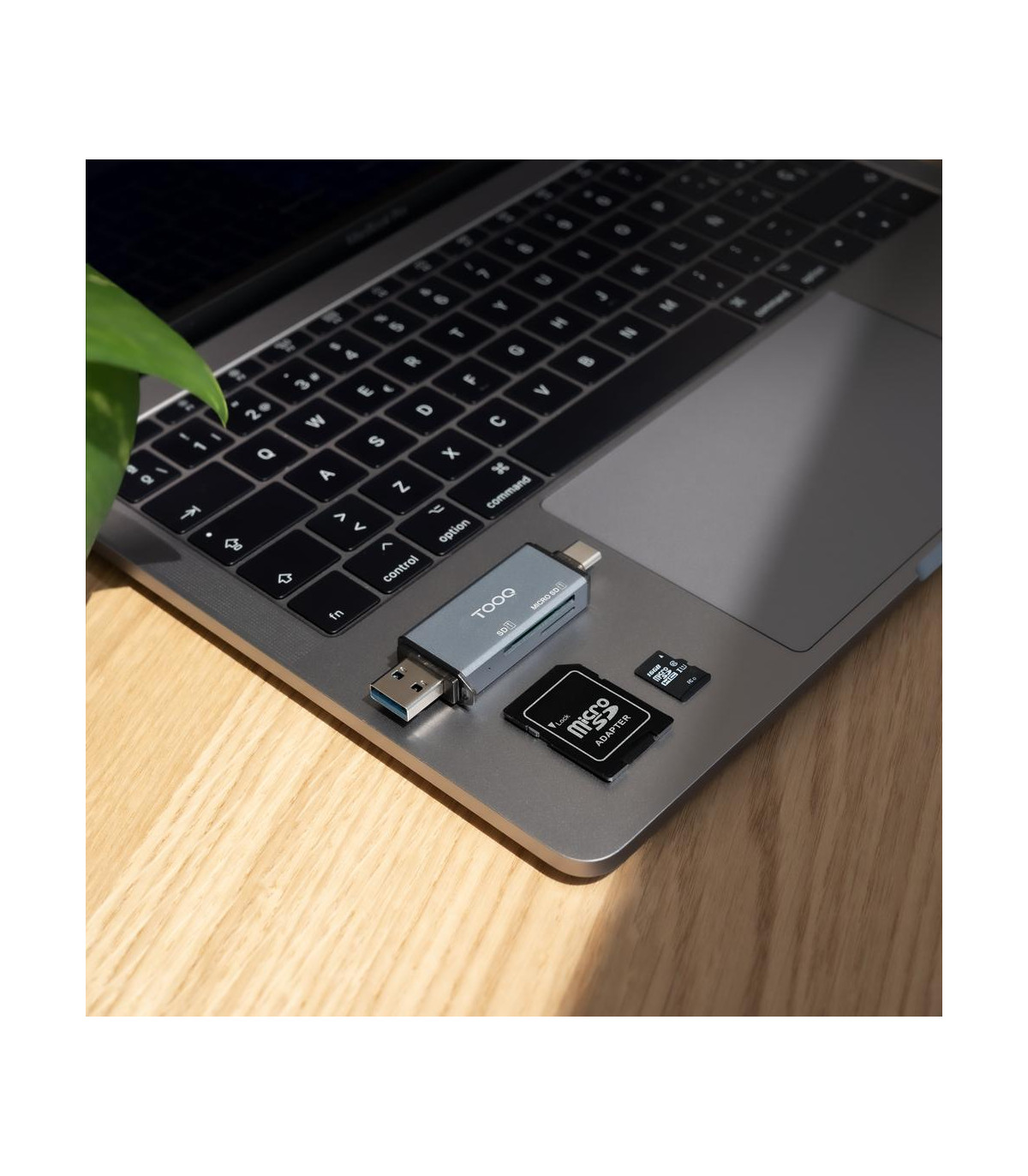 Lector de tarjetas tooq sd + tf - con entradas usb - c 3.0 + usb a - gris