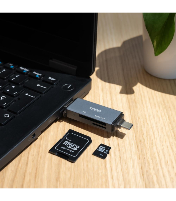 Lector de tarjetas tooq sd + tf - con entradas usb - c 3.0 + usb a - gris
