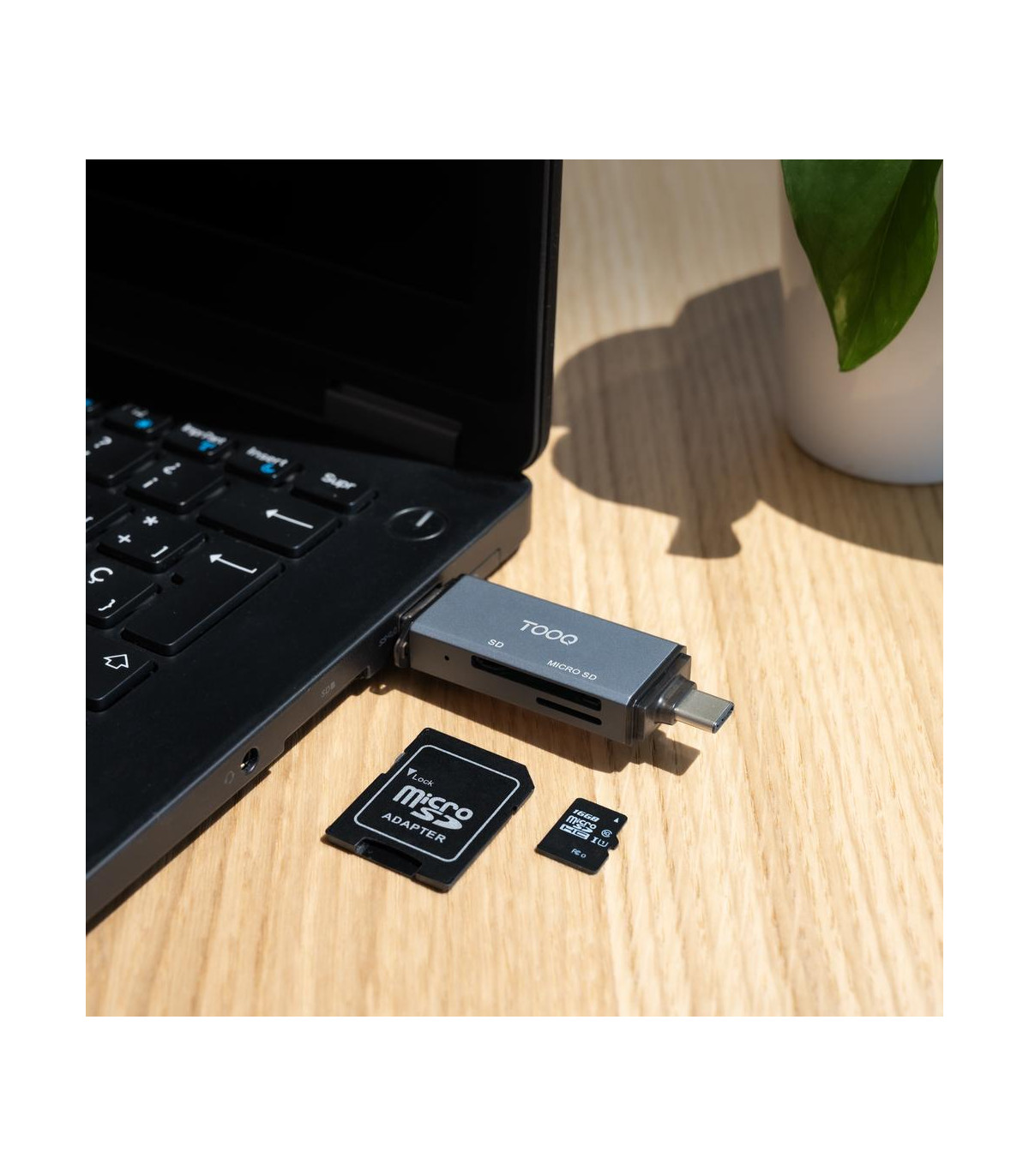 Lector de tarjetas tooq sd + tf - con entradas usb - c 3.0 + usb a - gris