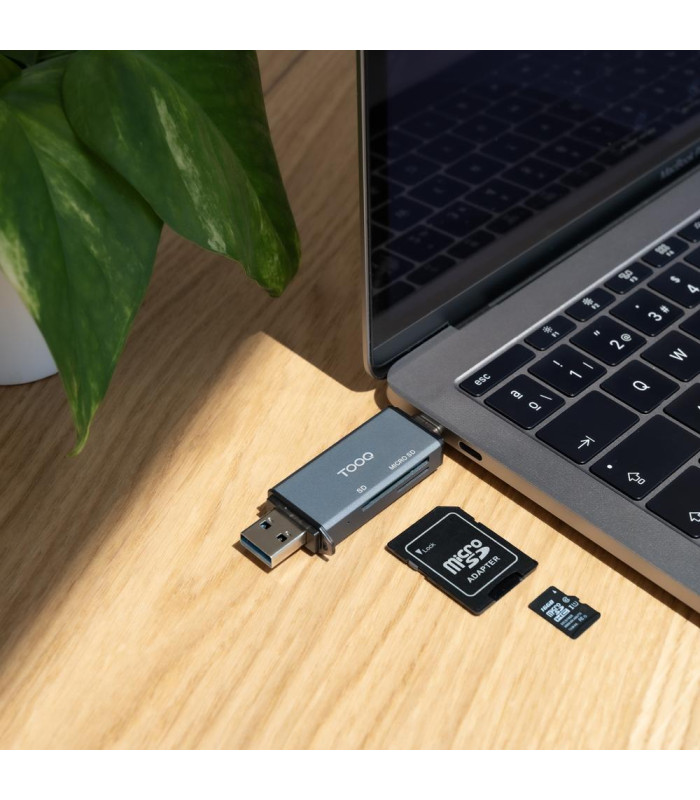 Lector de tarjetas tooq sd + tf - con entradas usb - c 3.0 + usb a - gris