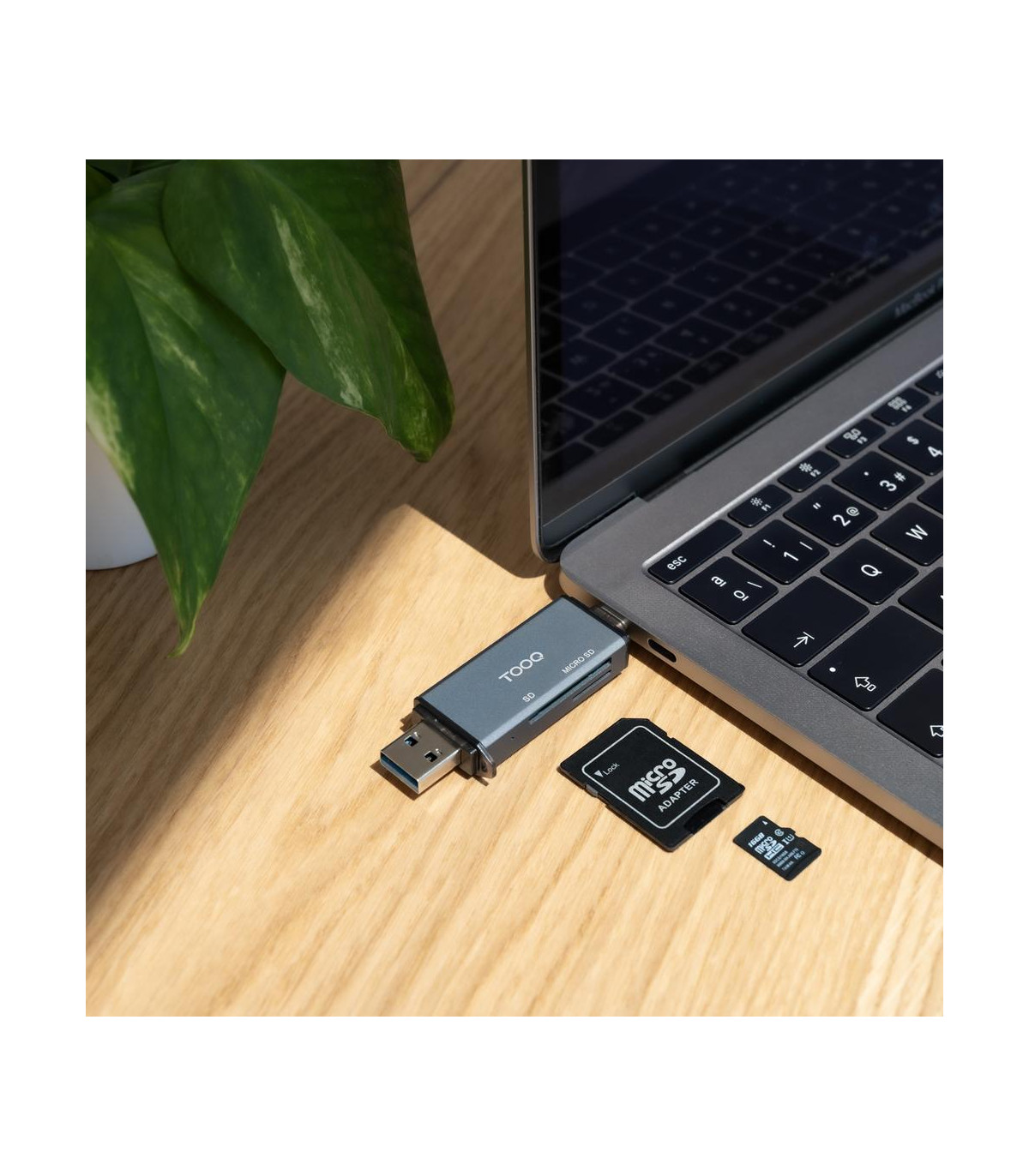 Lector de tarjetas tooq sd + tf - con entradas usb - c 3.0 + usb a - gris