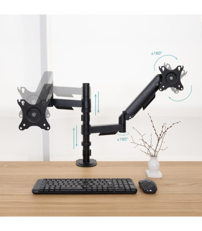 Soporte mesa tooq pantalla gira inclina 2 brazos 17 - 32 negro