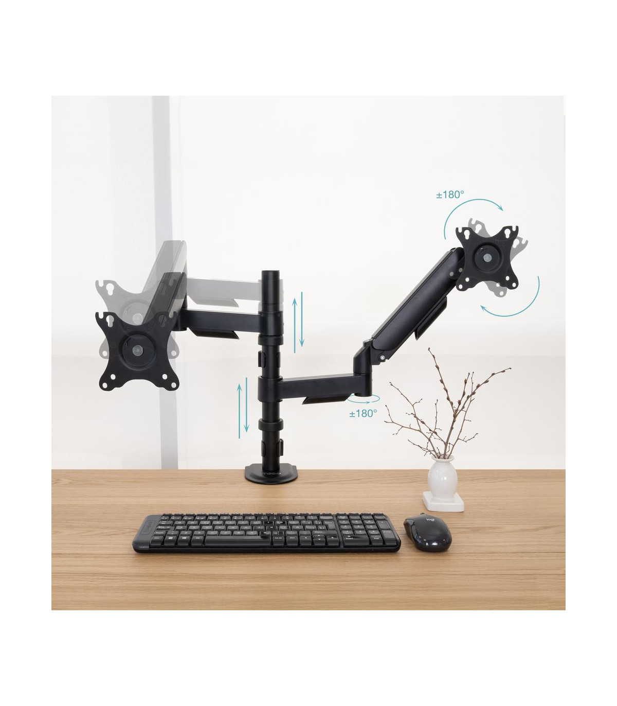 Soporte mesa tooq pantalla gira inclina 2 brazos 17 - 32 negro