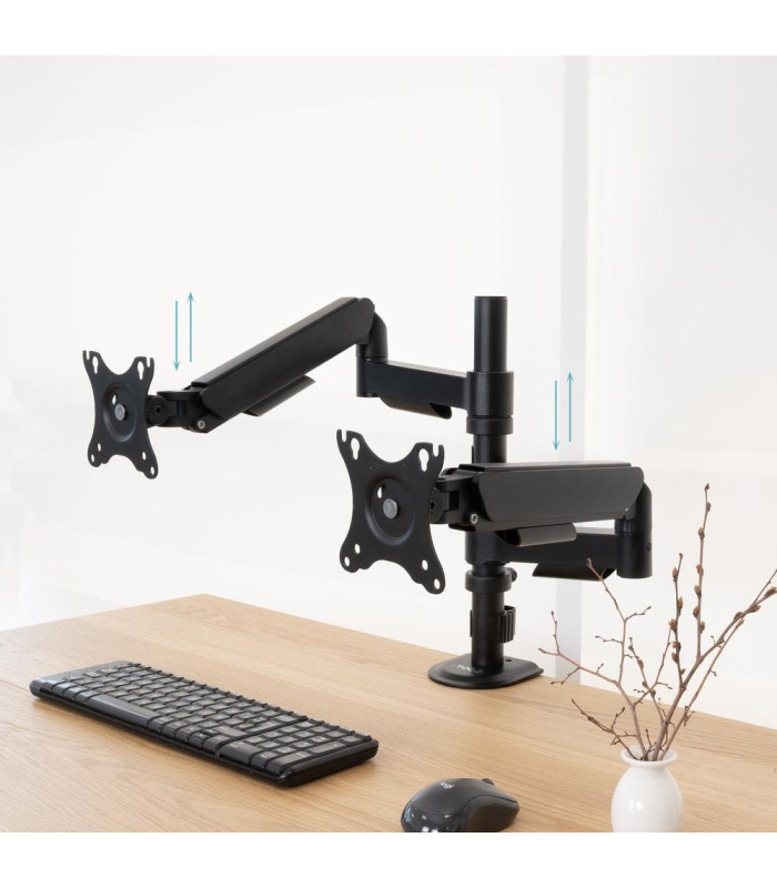 Soporte mesa tooq pantalla gira inclina 2 brazos 17 - 32 negro