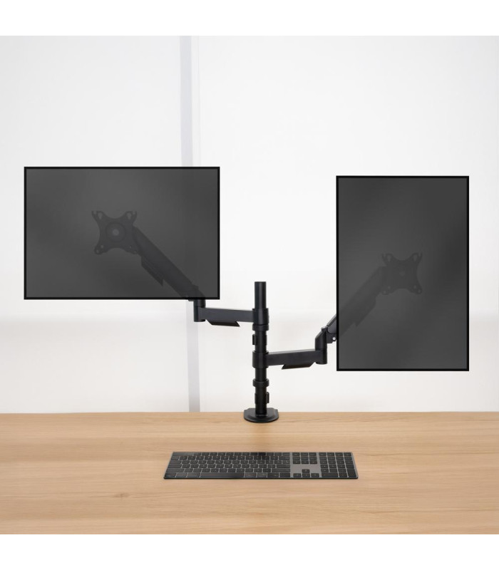 Soporte mesa tooq pantalla gira inclina 2 brazos 17 - 32 negro