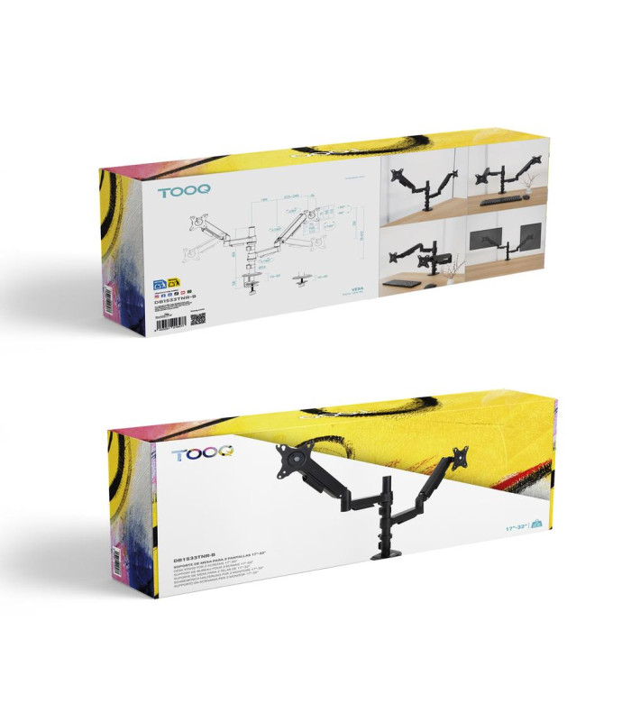 Soporte mesa tooq pantalla gira inclina 2 brazos 17 - 32 negro