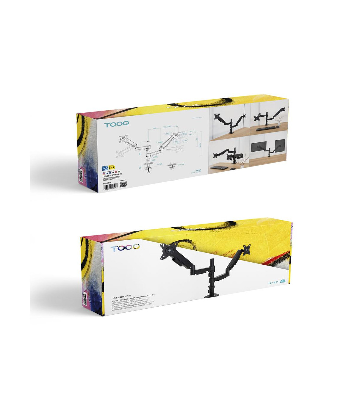 Soporte mesa tooq pantalla gira inclina 2 brazos 17 - 32 negro