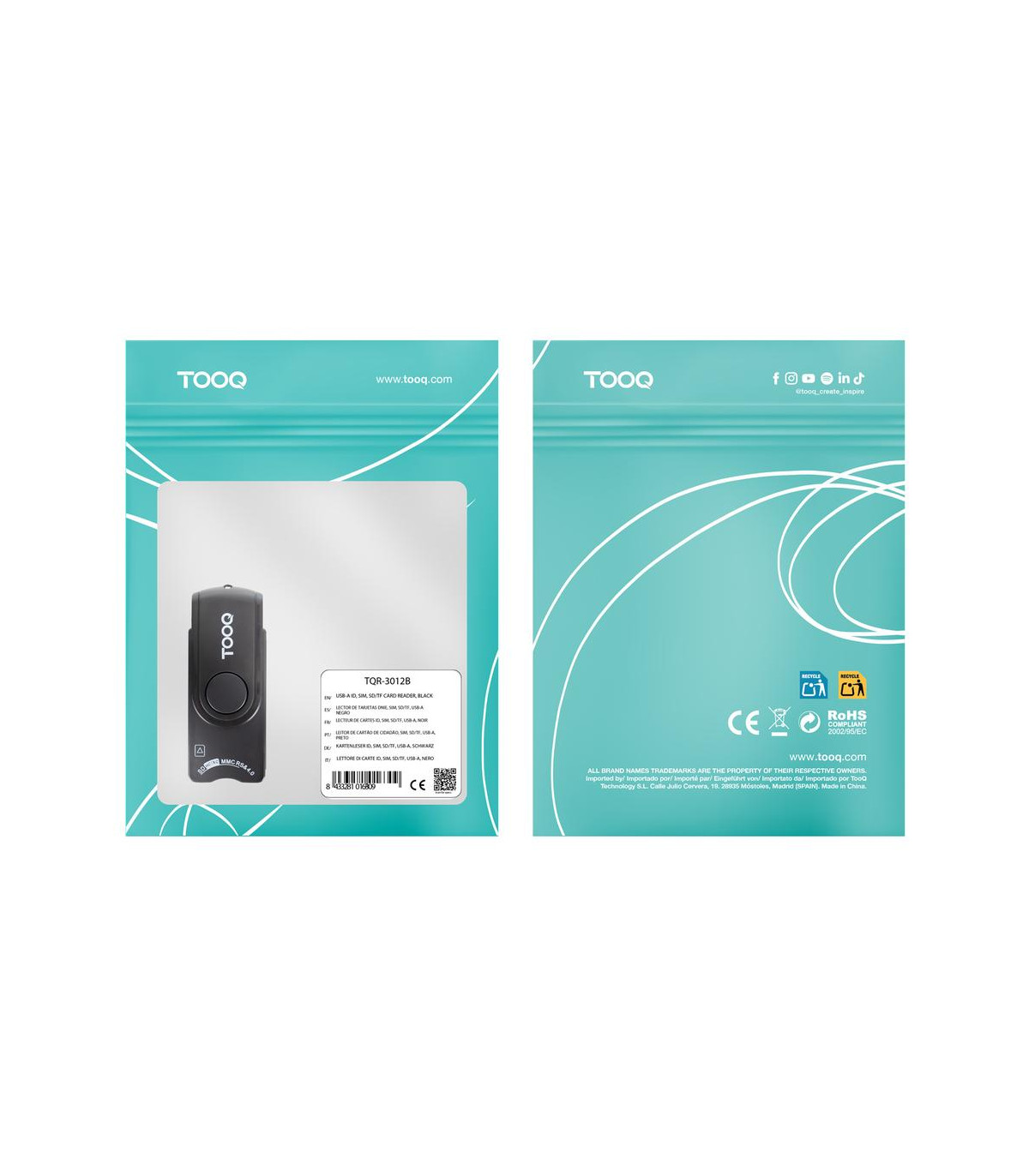 Lector tooq tarjetas inteligentes - dni electrónico - sim - sd - sf - usb - a - negro