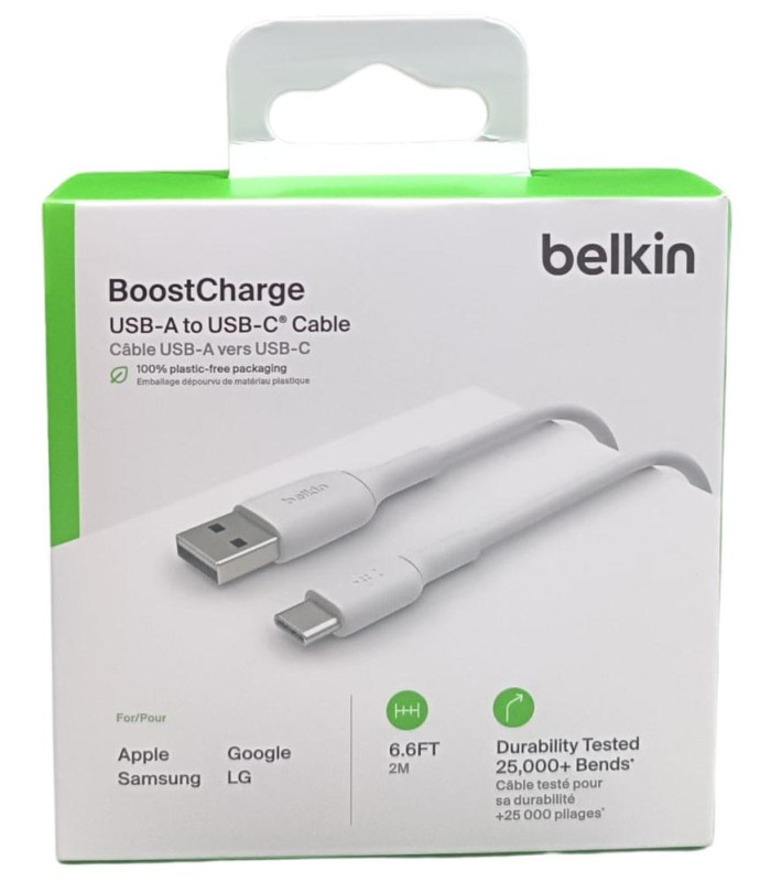 Cable usb tipo c a usb tipo a belkin 2m -  macho - macho -  blanco