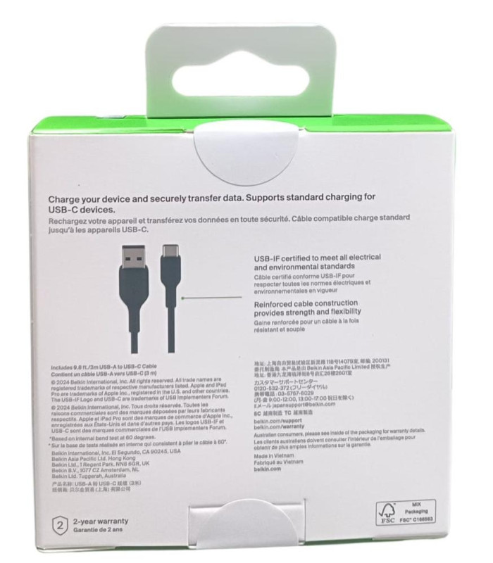 Cable usb tipo c a usb tipo a belkin 3m -  macho - macho -  negro