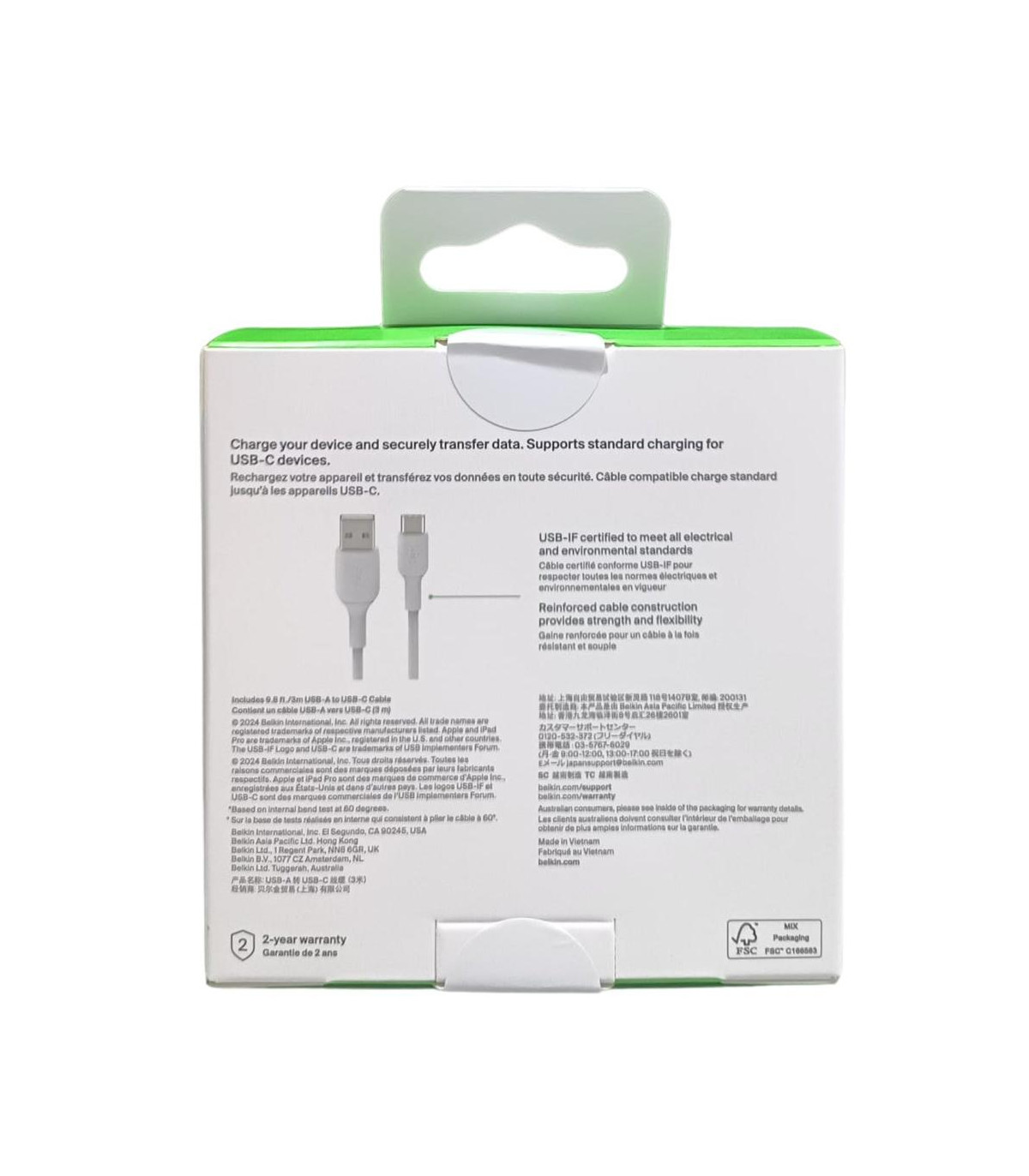 Cable usb tipo c a usb tipo a belkin 3m -  macho - macho -  blanco