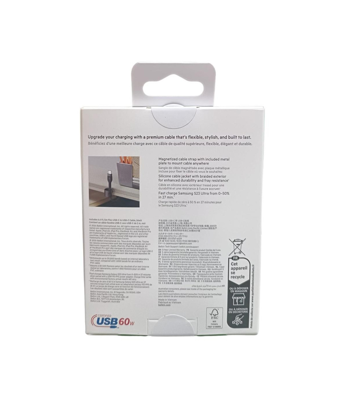 Cable usb tipo c belkin 2m -  macho - macho -  negro -  trenzado