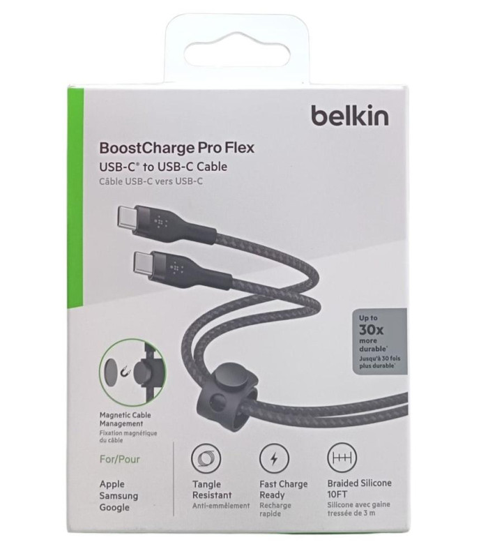 Cable usb tipo c belkin 3m -  macho - macho -  negro -  trenzado