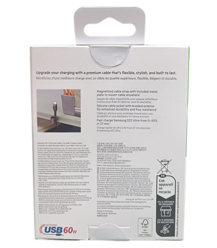 Cable usb tipo c belkin 3m -  macho - macho -  negro -  trenzado