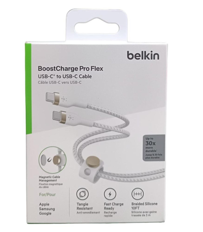 Cable usb tipo c belkin 3m -  macho - macho -  blanco -  trenzado