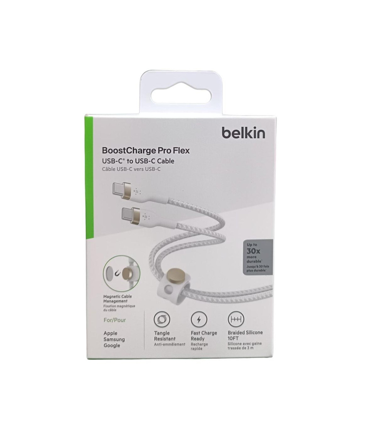 Cable usb tipo c belkin 3m -  macho - macho -  blanco -  trenzado