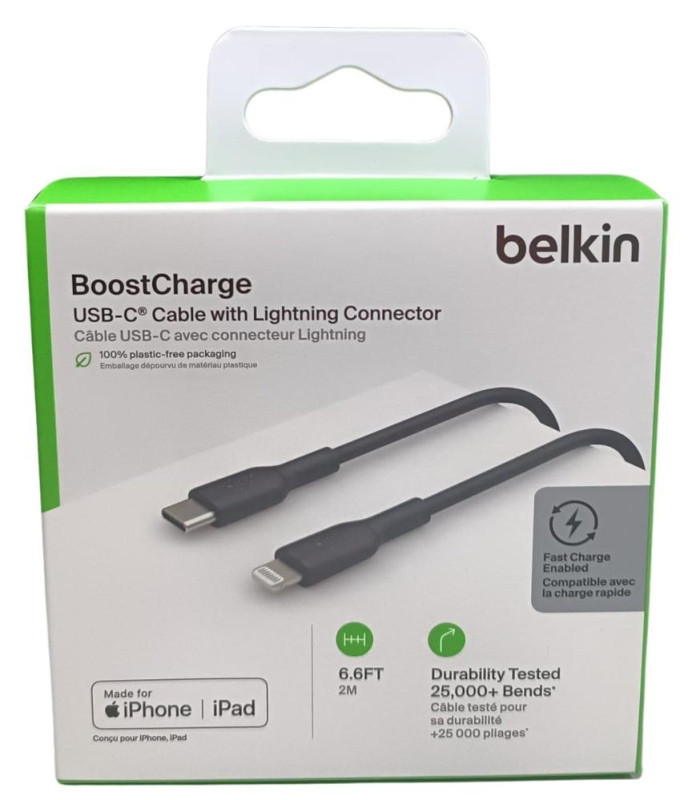 Cable lightning a usb tipo c belkin 2m -  macho - macho -  negro -  trenzado