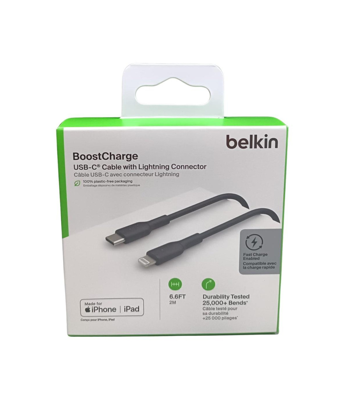Cable lightning a usb tipo c belkin 2m -  macho - macho -  negro -  trenzado