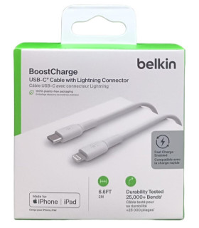 Cable lightning a usb tipo c belkin 2m - macho - macho - blanco - trenzado