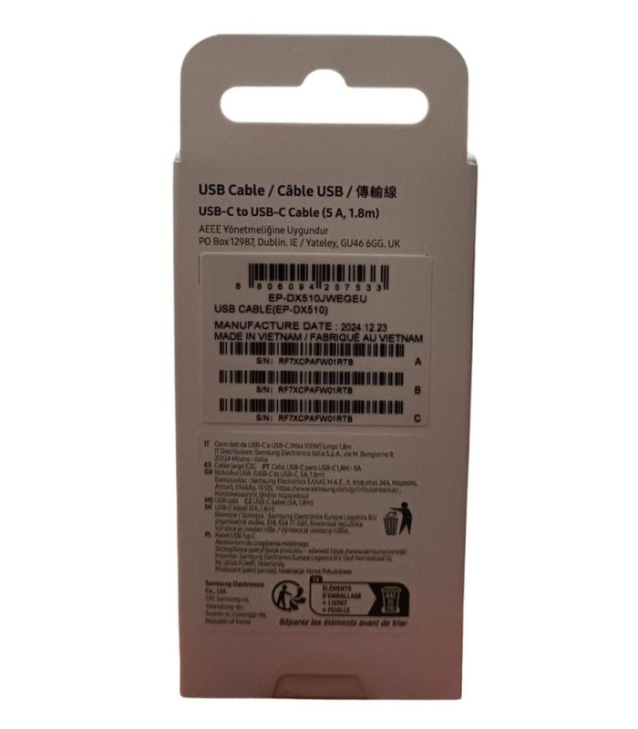 Cable usb tipo c samsung 1.8m -  macho - macho -  blanco