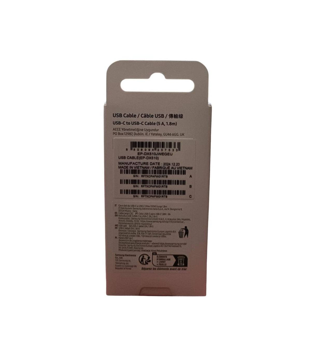 Cable usb tipo c samsung 1.8m -  macho - macho -  blanco