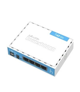 Mikrotik router board rb - 9412nd hap lite with 650mhz cpu 32mb ram 4xlan built - in 2.4ghz 802b - g - n 2x2 two chain wireless