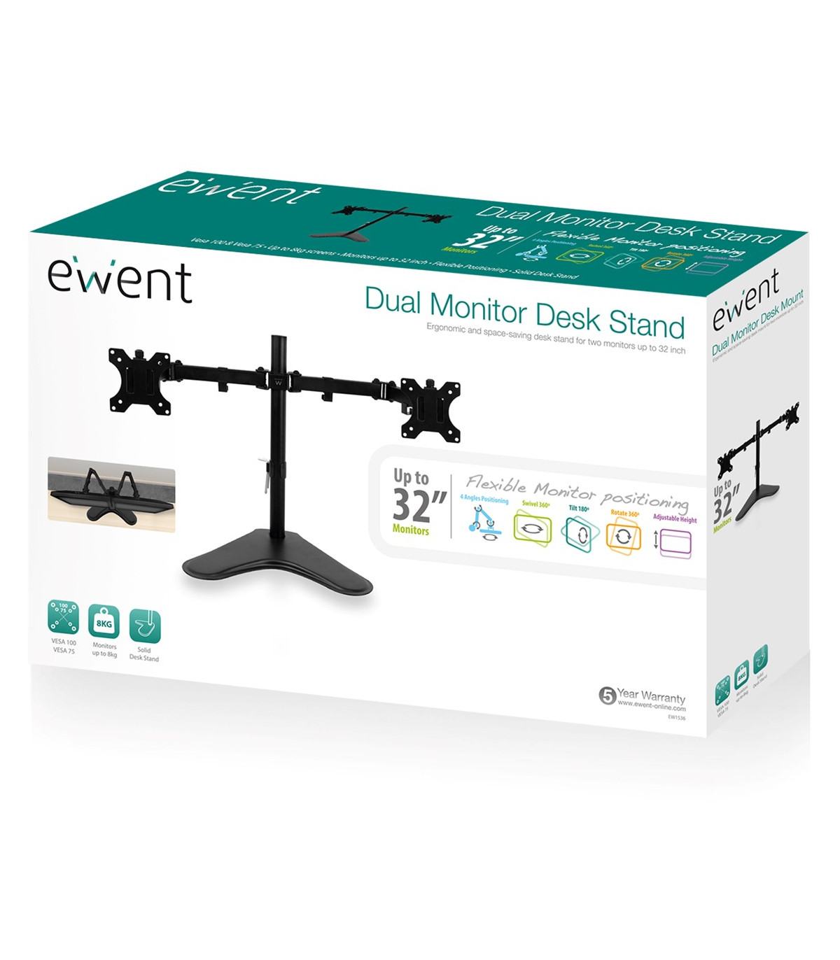 Soporte de mesa ewent ew1536 para 2 monitores de hasta 32 pulgadas