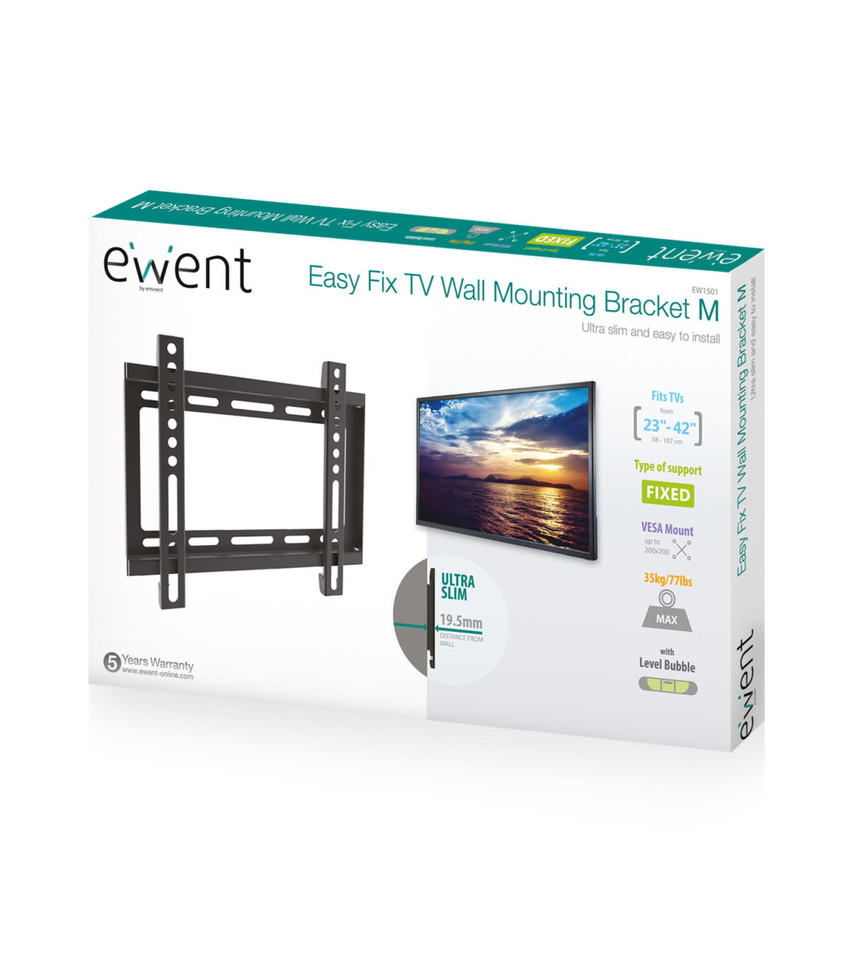 Soporte de pared ewent ew1501 para tv de 23 pulgadas - 42 pulgadas carga maxima 35kg