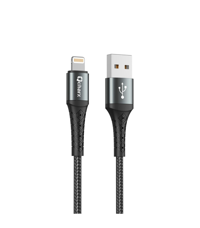 Cable qcharx lyon usb a lightning 3a - 1 m - aleación de aluminio negro cordon metálico