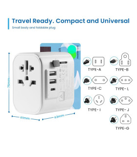 Enchufe universal viaje ewent ew1475 ue - usa - uk - aus - china 2 x usb - 1 x usb tipo c