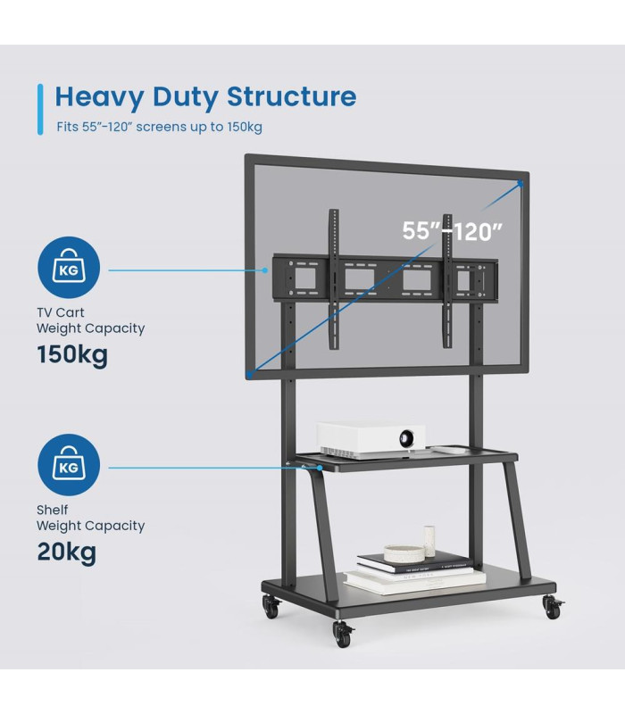 Soporte suelo con ruedas ewent vesa hasta 120 pulgadas 1000x600mm max 120kg