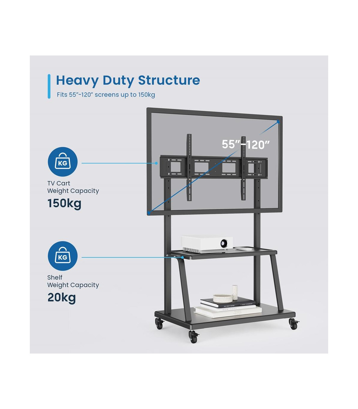 Soporte suelo con ruedas ewent vesa hasta 120 pulgadas 1000x600mm max 120kg