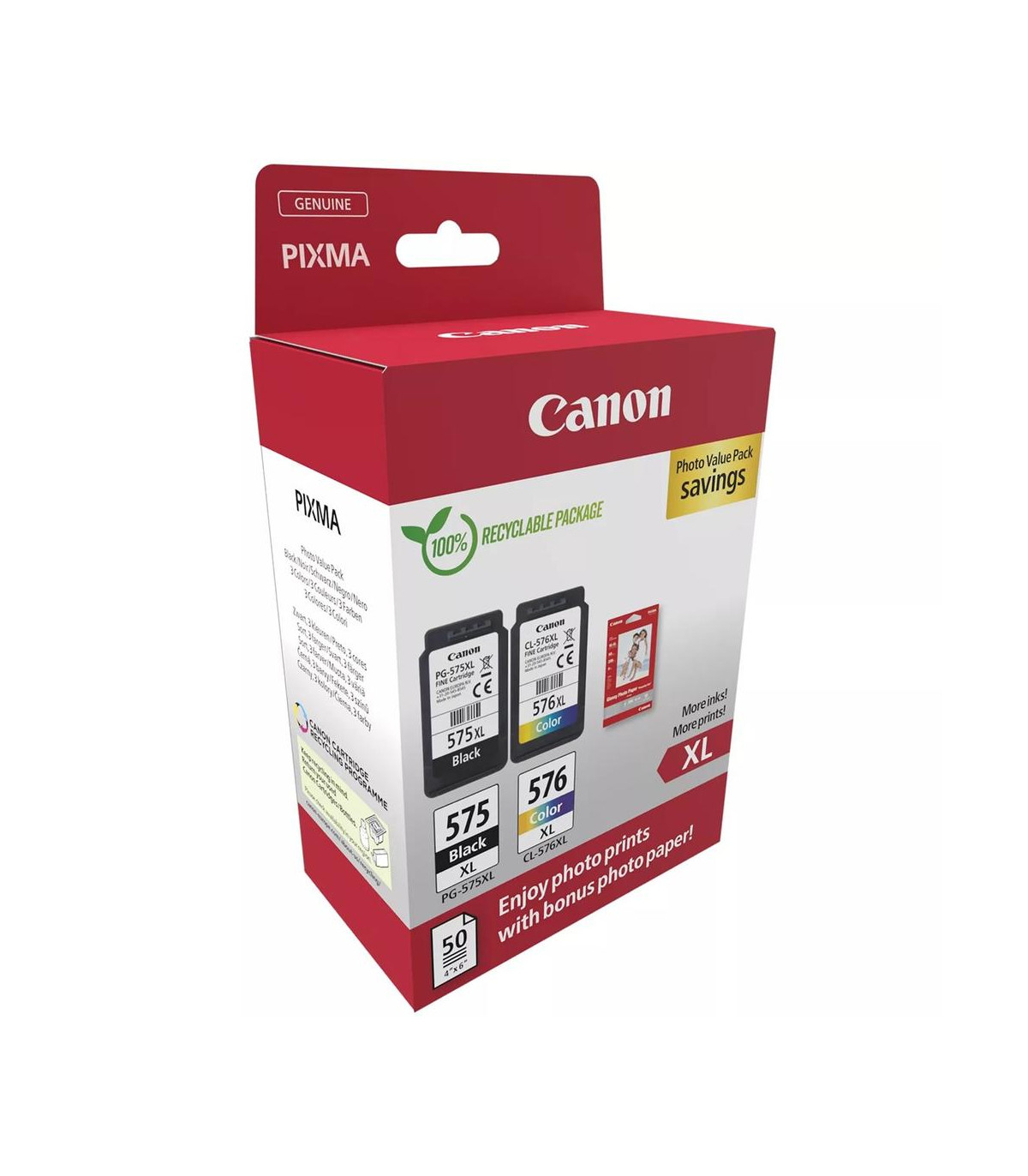 Multipack cartucho tinta canon pg 575xl + cl 576xl + papel fotografico