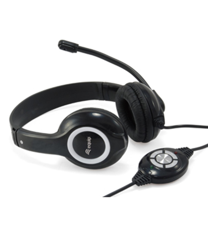 Auricular equip usb + microfono flexible control de volumen negro