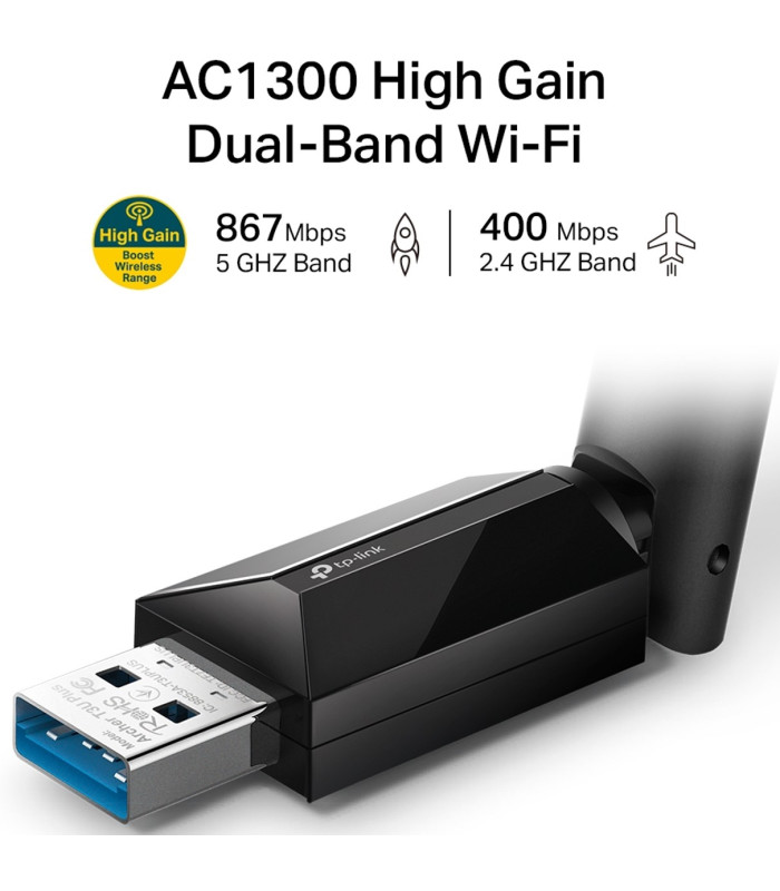 Adaptador usb 3.0 dual band ac1300 2.4 ghz y 5ghz tp - link