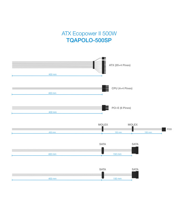 Fuente alimentacion tooq tqapolo - 500sp 500w pfc activo atx