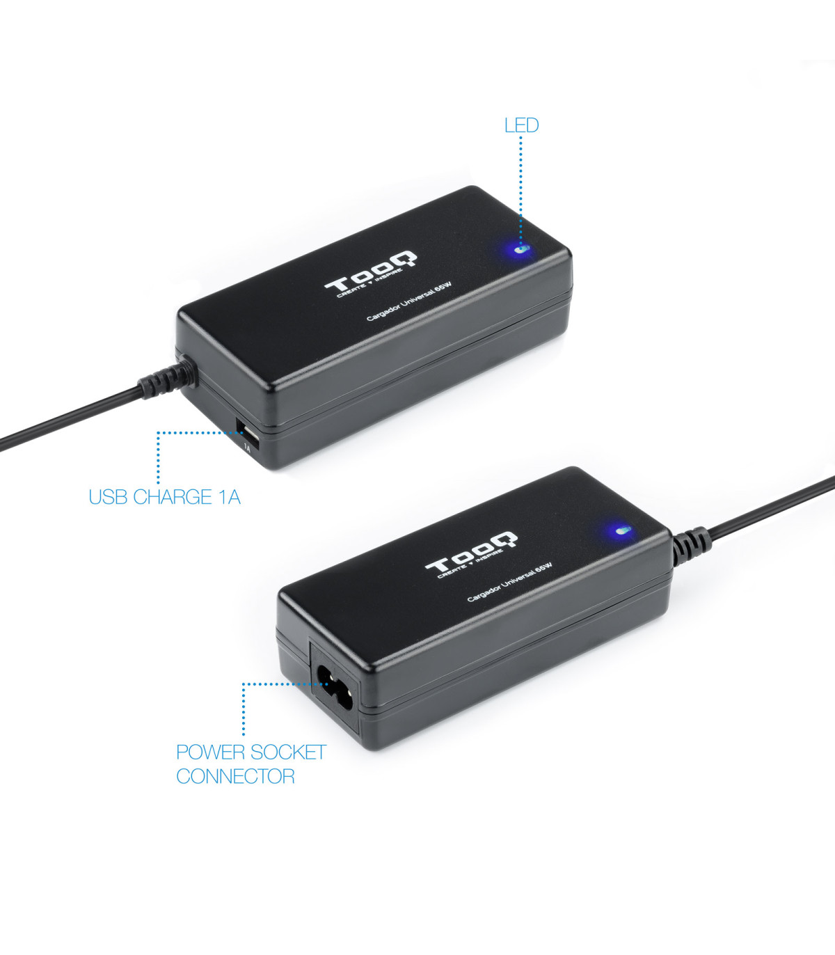 Cargador portatil universal tooq tqlc - 65bs02at 65w 1 x usb 8c negro