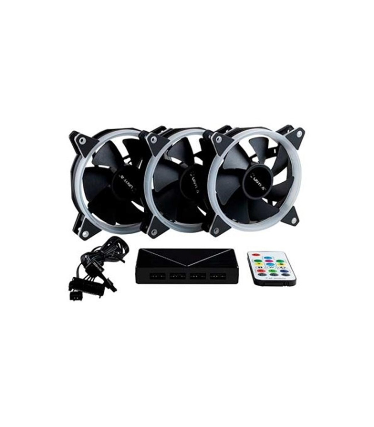 Kit ventiladores cpu gaming unykach ring led argb 3 x 120mm -  incluye controladora