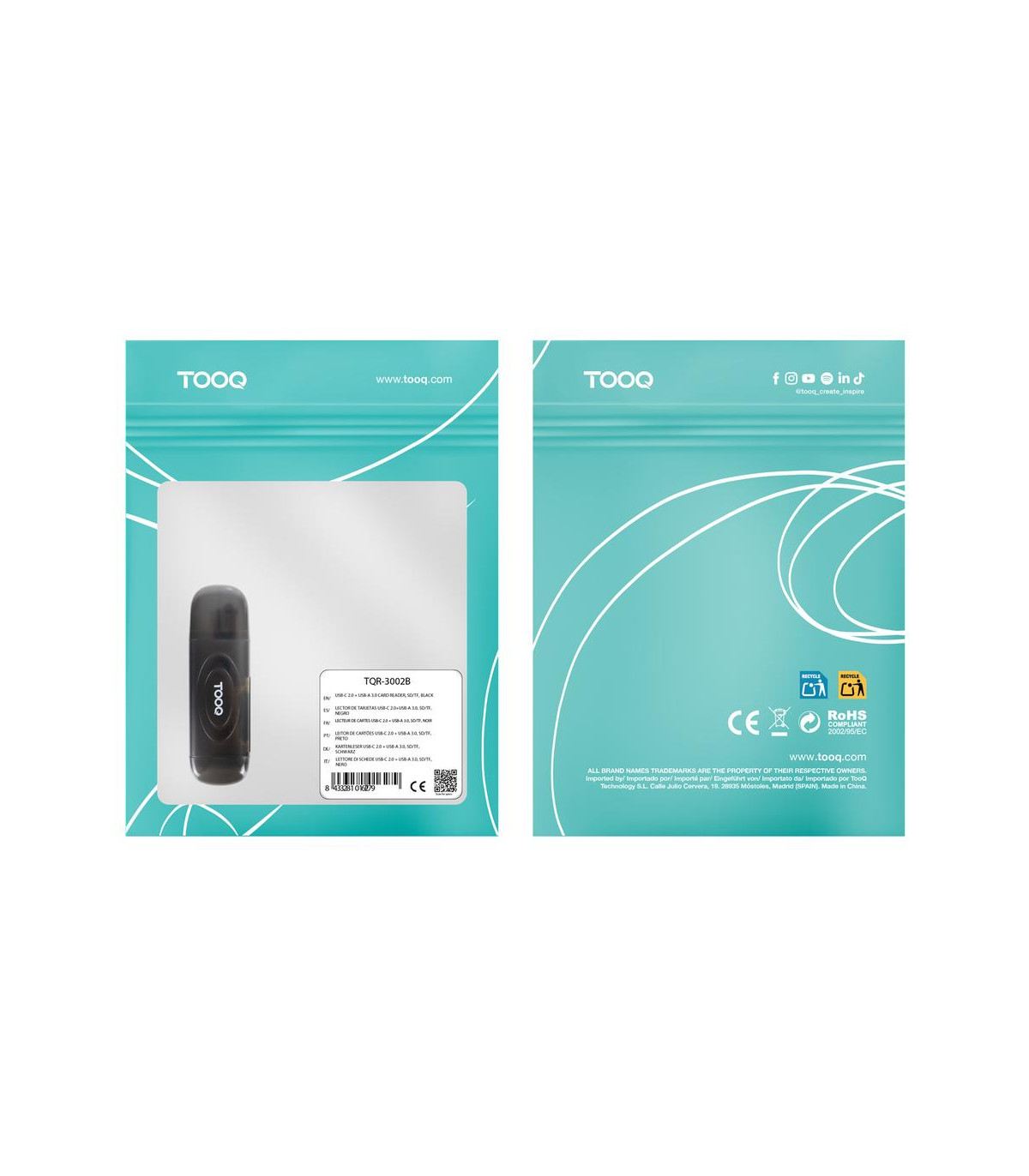 Lector tarjetas tooq usb - a 3.0 - sd - tf - negro